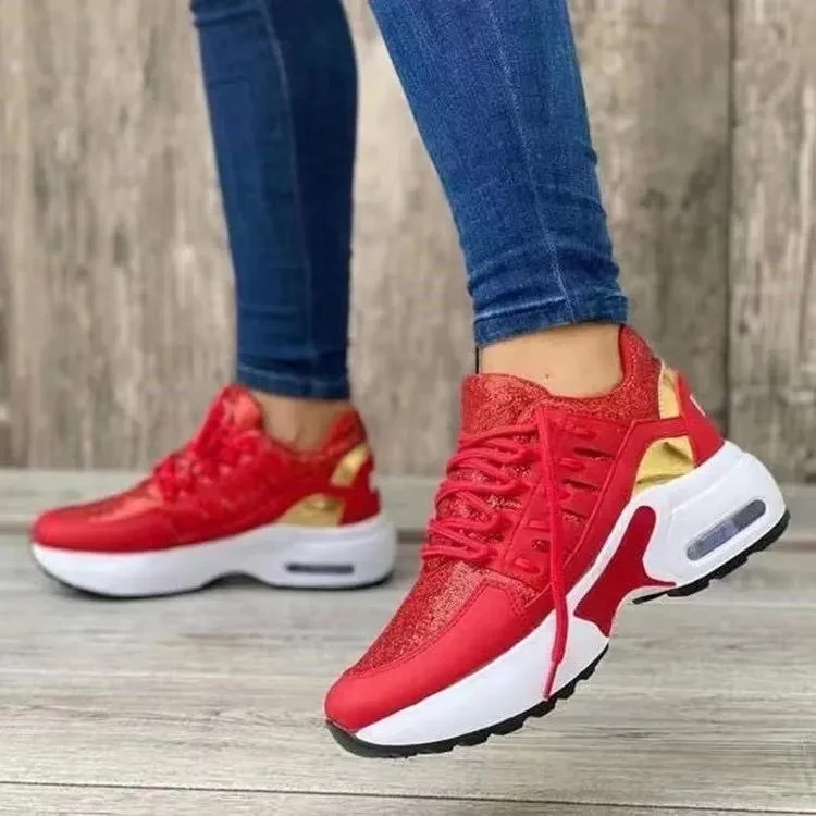 Zapatillas deportivas con cordones y tacón de cuña para mujer