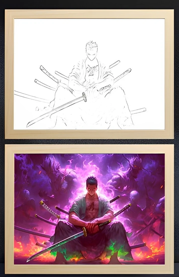 Marco de luz sentado de Zoro de One Piece