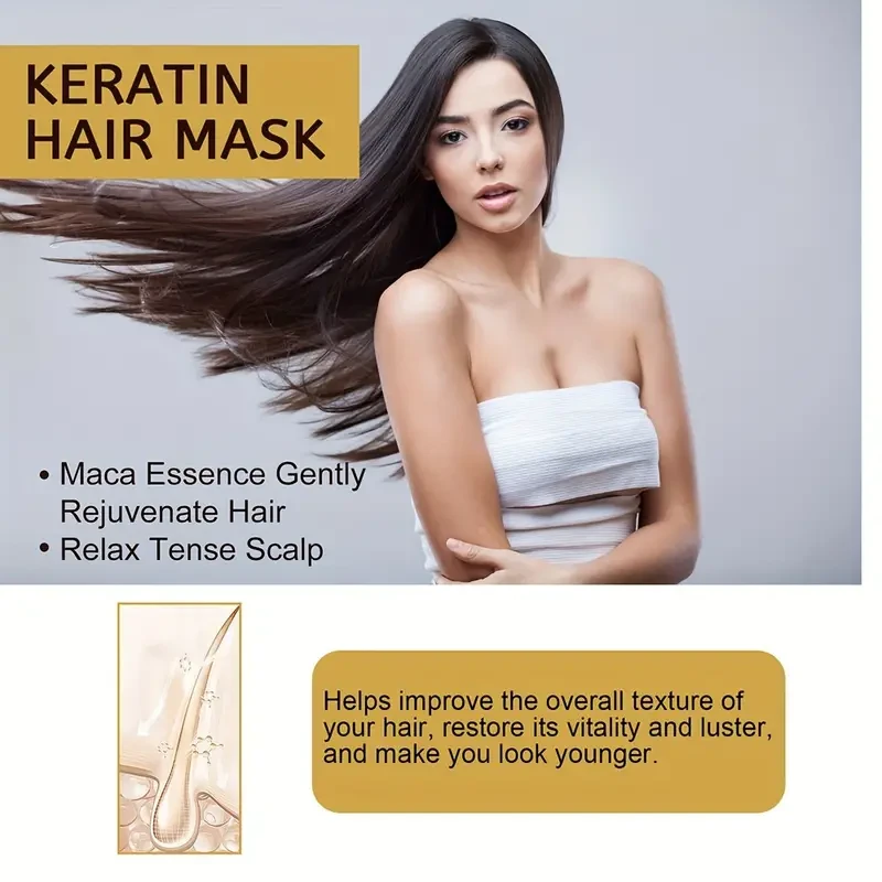Mascarilla capilar reparadora e hidratante: nutre y repara profundamente el cabello dañado, previene la sequedad, las puntas abiertas y los enredos.