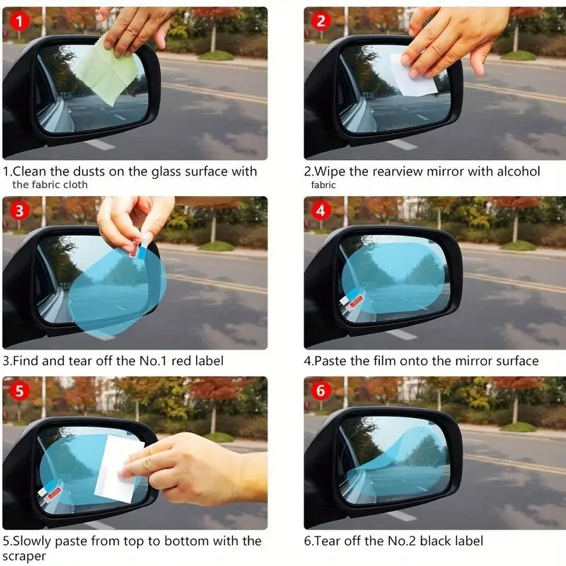 Película protectora a prueba de lluvia para espejos laterales de coche (paquete de 2) - Adhesivo antivaho transparente para espejos laterales para una conducción segura - Fácil instalación, no necesita electricidad ni pilas - Perfecto para la preparación
