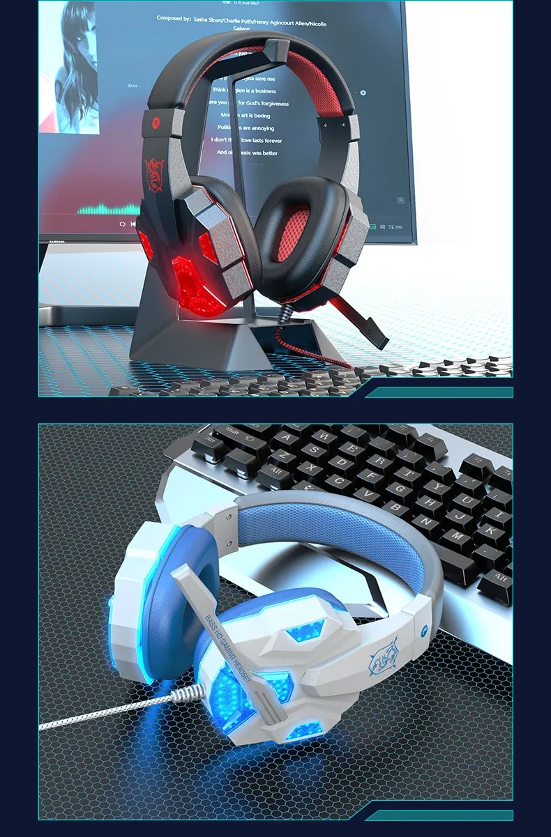 Auriculares con control por cable 7.1 para juegos con emisión de luz