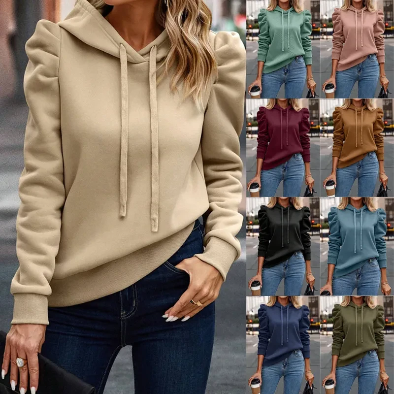 Suéter casual de manga larga de color liso para mujer