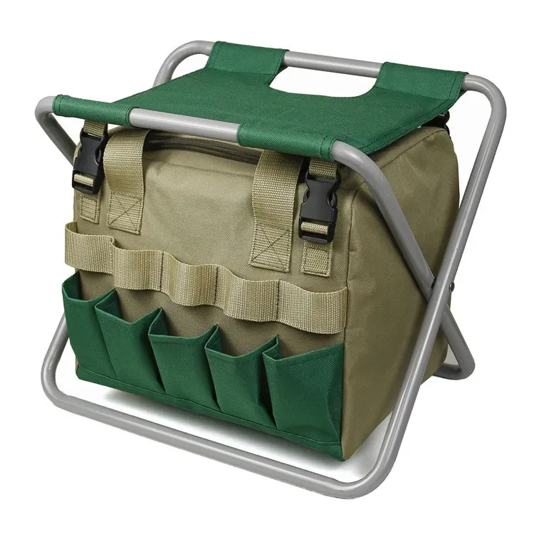 Taburete de jardinería con bolsa de mano, organizador de herramientas de jardín, asiento de jardín plegable, taburete de jardinería.