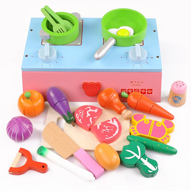 Juguete de cocina magnético de madera para niños, ideal como simulación de cocina a gas.