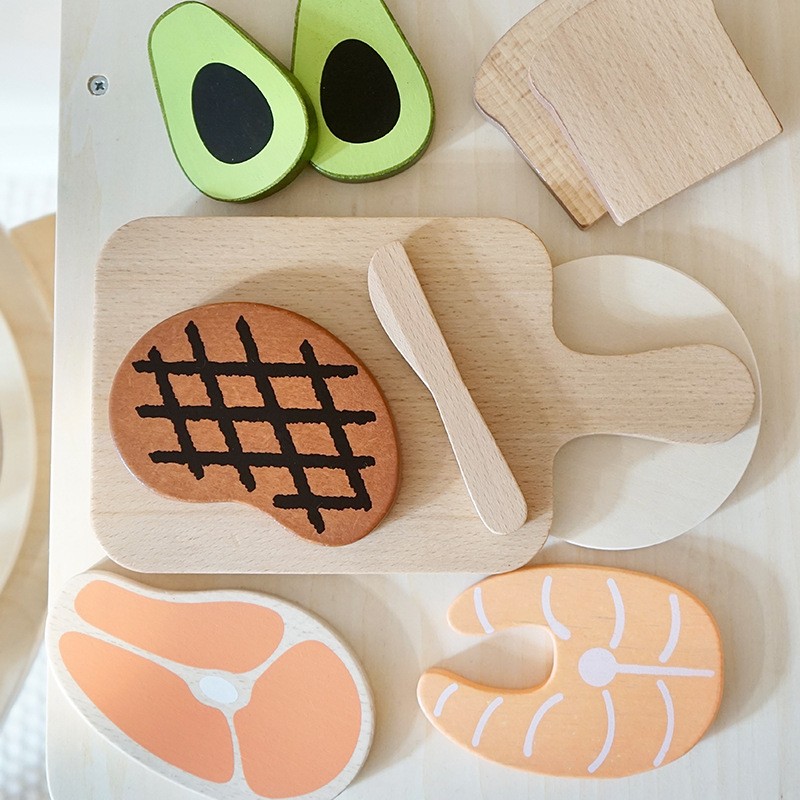 Juguete de casa de juegos para niños, simulación de madera, cortador de pan y bistec