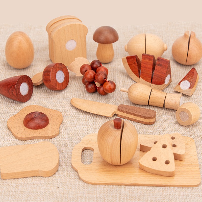 Cesta cortadora magnética de madera para frutas y verduras para niños, juguete de cocina para cortar frutas y verduras.