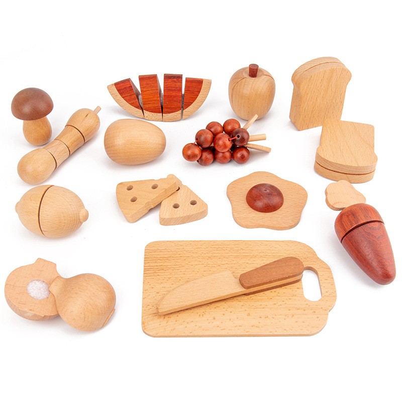 Cesta cortadora magnética de madera para frutas y verduras para niños, juguete de cocina para cortar frutas y verduras.