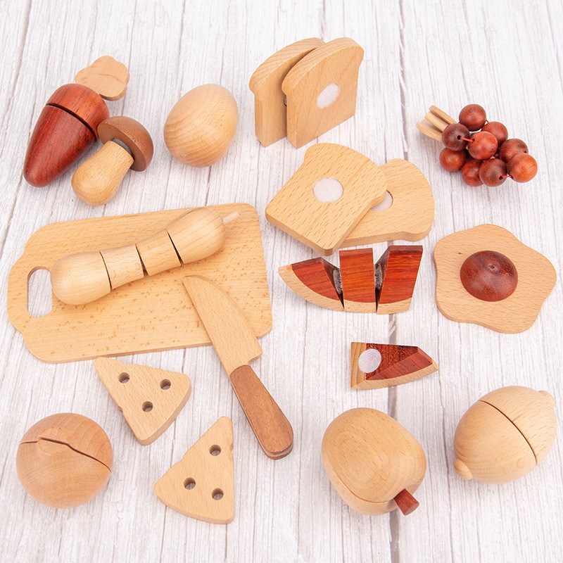 Cesta cortadora magnética de madera para frutas y verduras para niños, juguete de cocina para cortar frutas y verduras.
