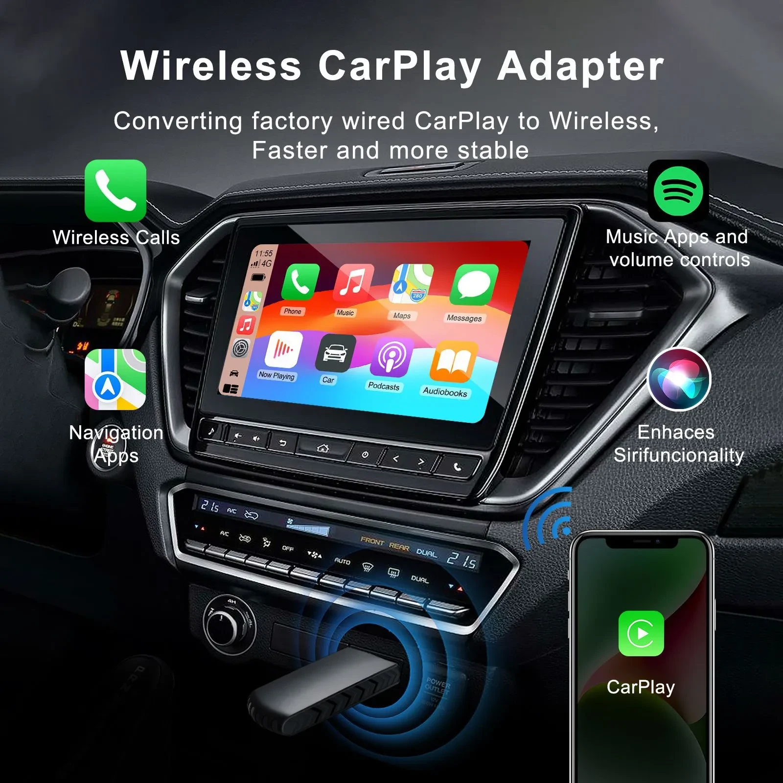 Módulo Carplay Box original para coche, cableado a inalámbrico, modelo privado, actualización real, proyector inalámbrico