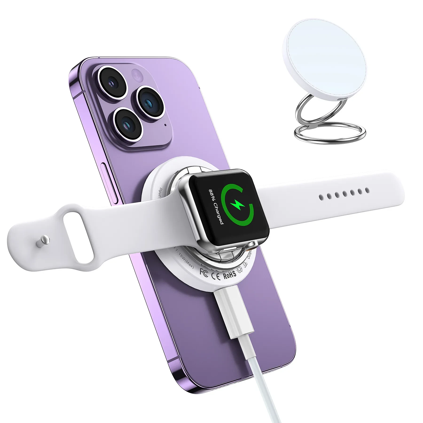 Cargador inalámbrico magnético dos en uno con anillo plegable portátil creativo
