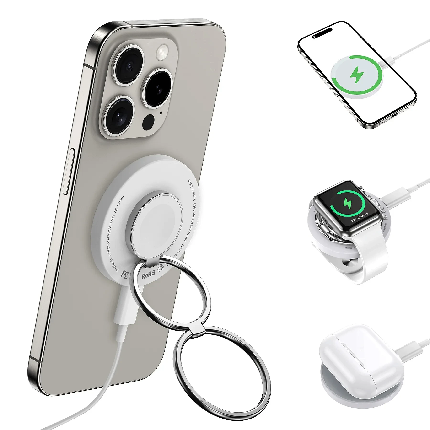 Cargador inalámbrico magnético dos en uno con anillo plegable portátil creativo