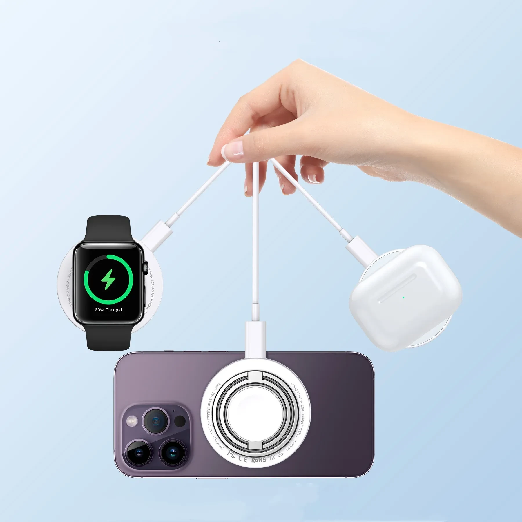 Cargador inalámbrico magnético dos en uno con anillo plegable portátil creativo
