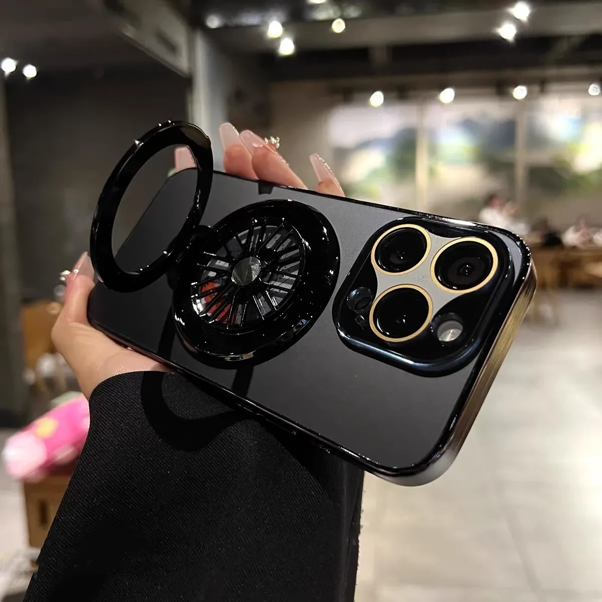 Funda para teléfono con soporte magnético giroscópico giratorio esmerilado
