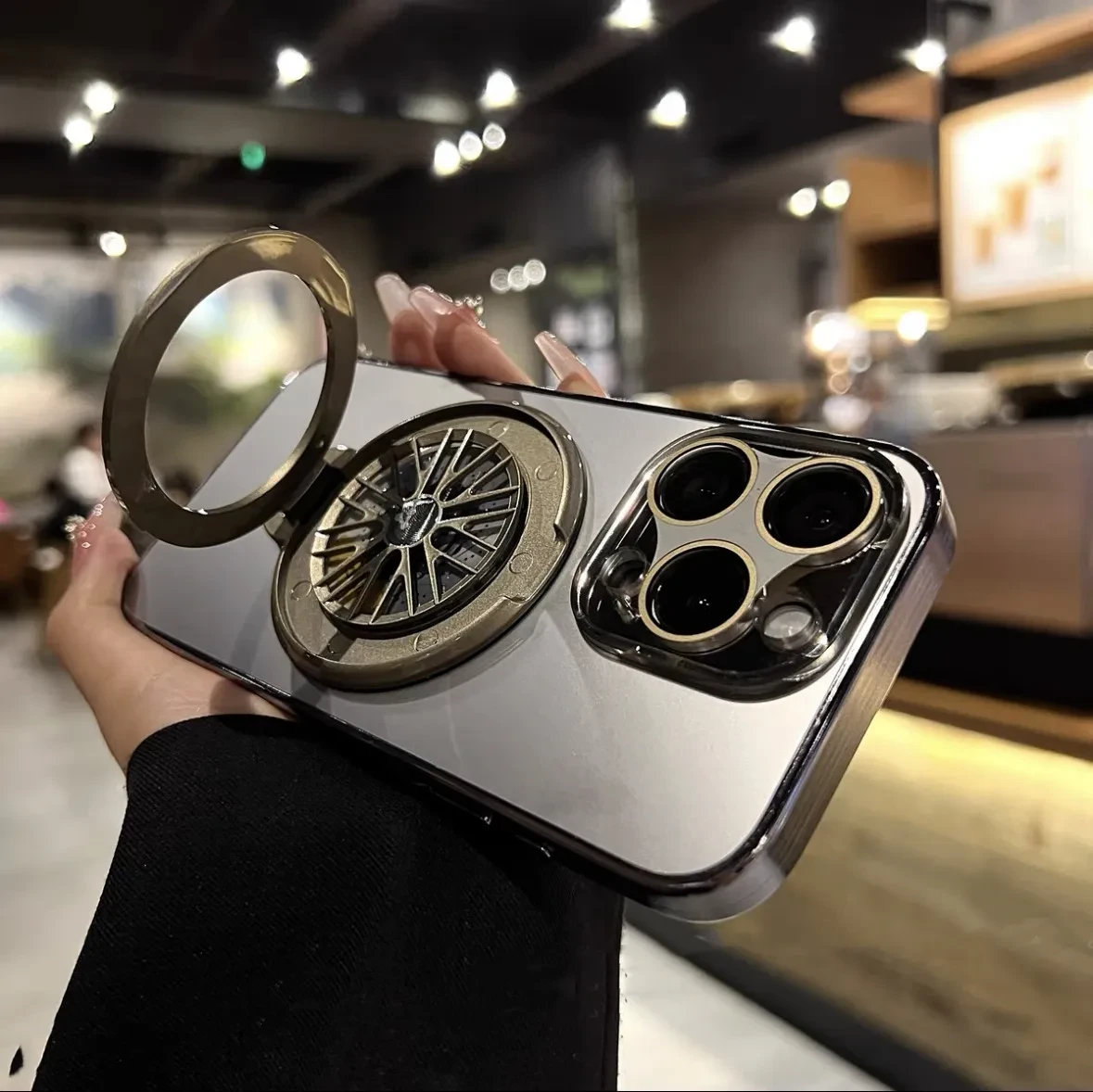 Funda para teléfono con soporte magnético giroscópico giratorio esmerilado
