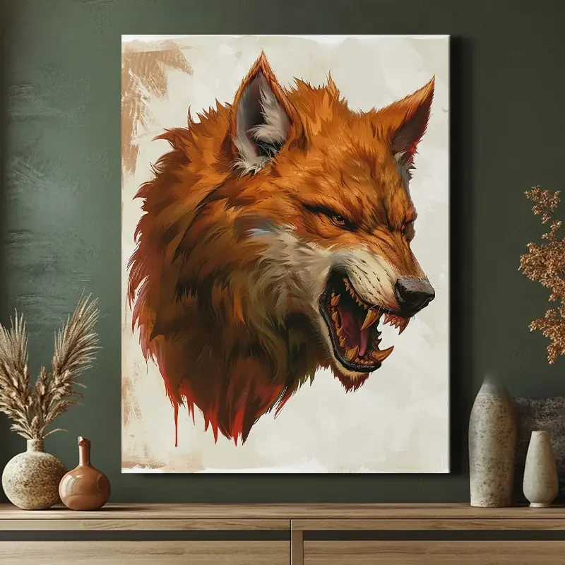 1 pieza, Impresión artística en lienzo de cabeza de lobo enojado