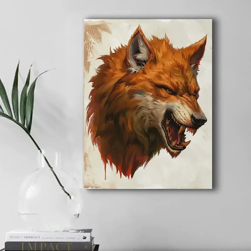 1 pieza, Impresión artística en lienzo de cabeza de lobo enojado