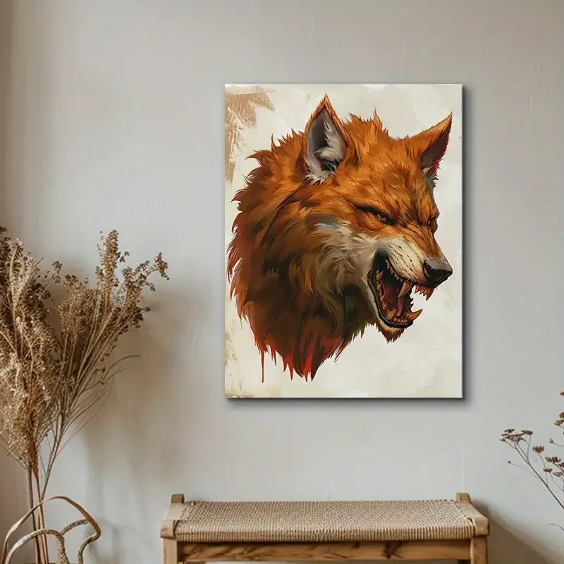 1 pieza, Impresión artística en lienzo de cabeza de lobo enojado