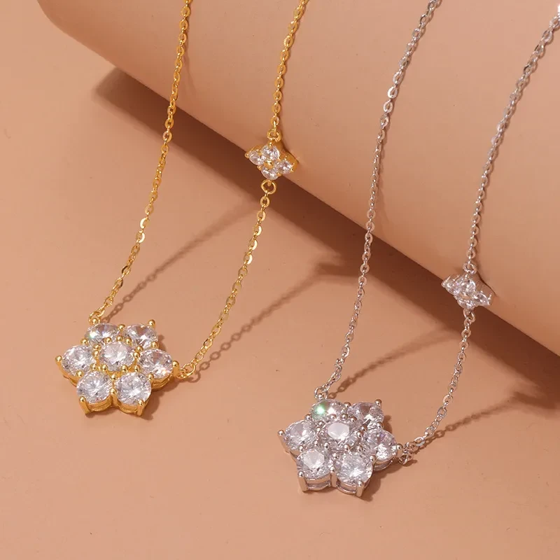 Collar de plata de ley con diseño de copo de nieve para mujer, de lujo y minoritario.