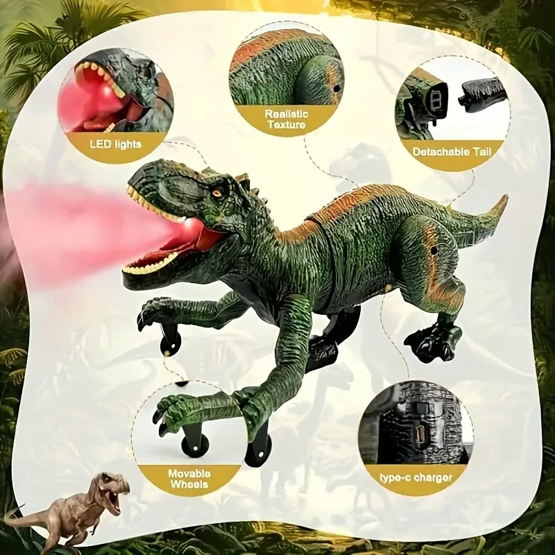 Juguete de dinosaurio Tiranosaurio Rex con control remoto y aerosol brillante