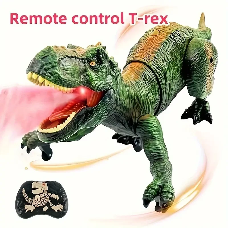 Juguete de dinosaurio Tiranosaurio Rex con control remoto y aerosol brillante