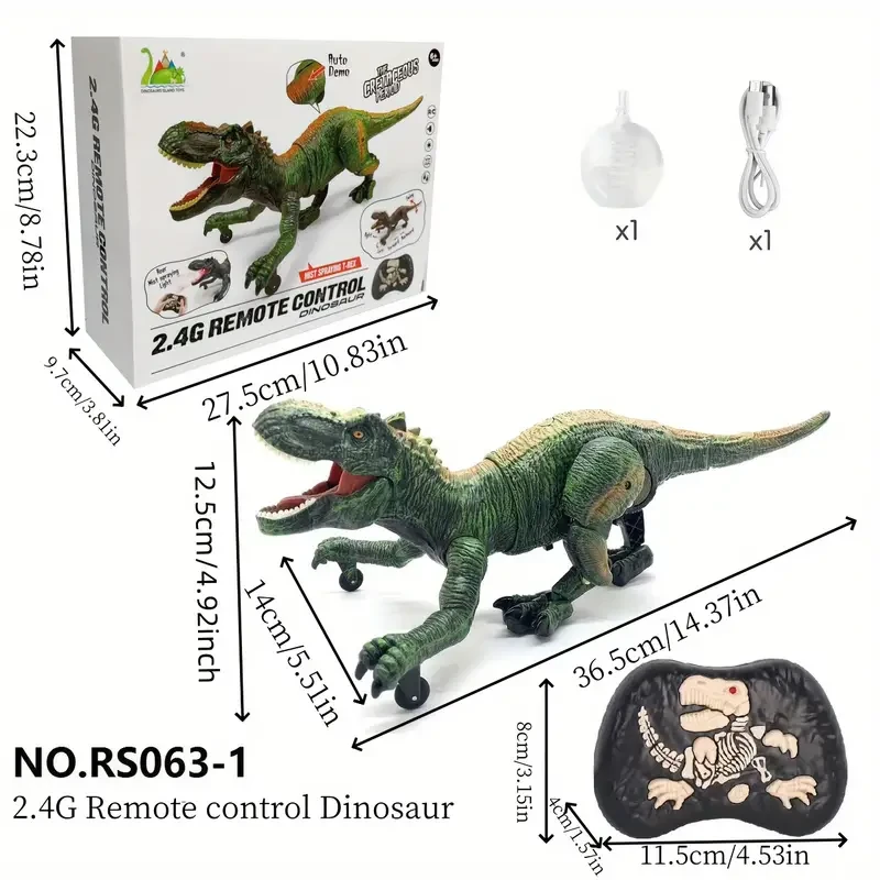Juguete de dinosaurio Tiranosaurio Rex con control remoto y aerosol brillante