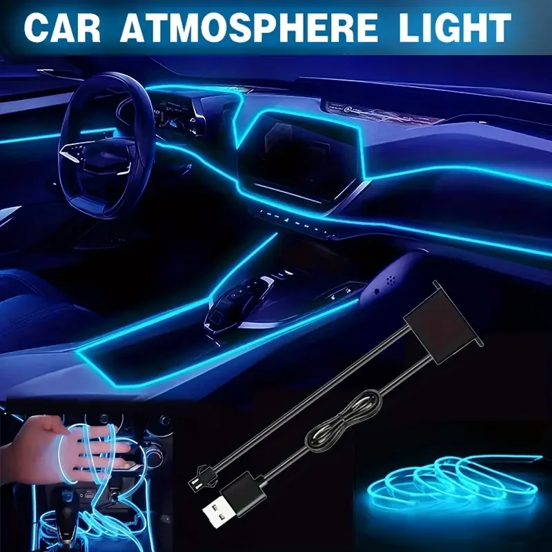 Tira de neón LED para interior de coche, 5 m, luz ambiental flexible