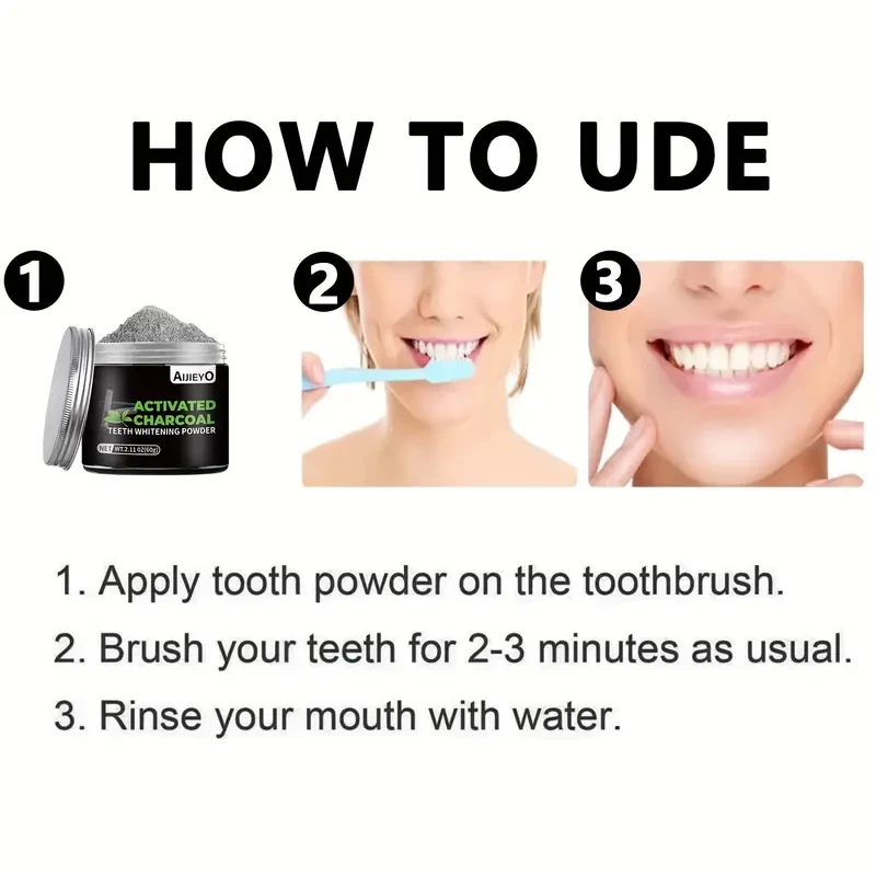 Polvo blanqueador de dientes con carbón activado AIJIEYO sabor menta