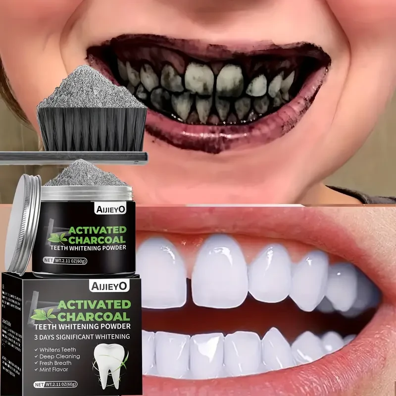 Polvo blanqueador de dientes con carbón activado AIJIEYO sabor menta