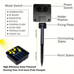 Guirnalda de luces solares con forma de abeja (6,4 m, 30 LED, 8 modos)