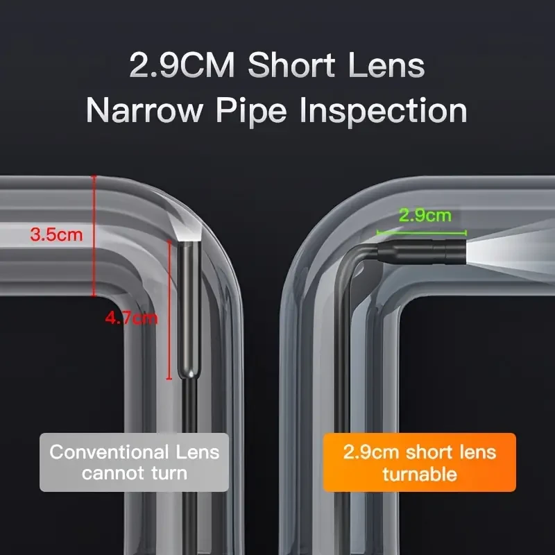 Cámara de inspección endoscópica con boroscopio, IP67, impermeable, de mano, IPS, tipo serpiente, con cable semirrígido (10,92 cm)
