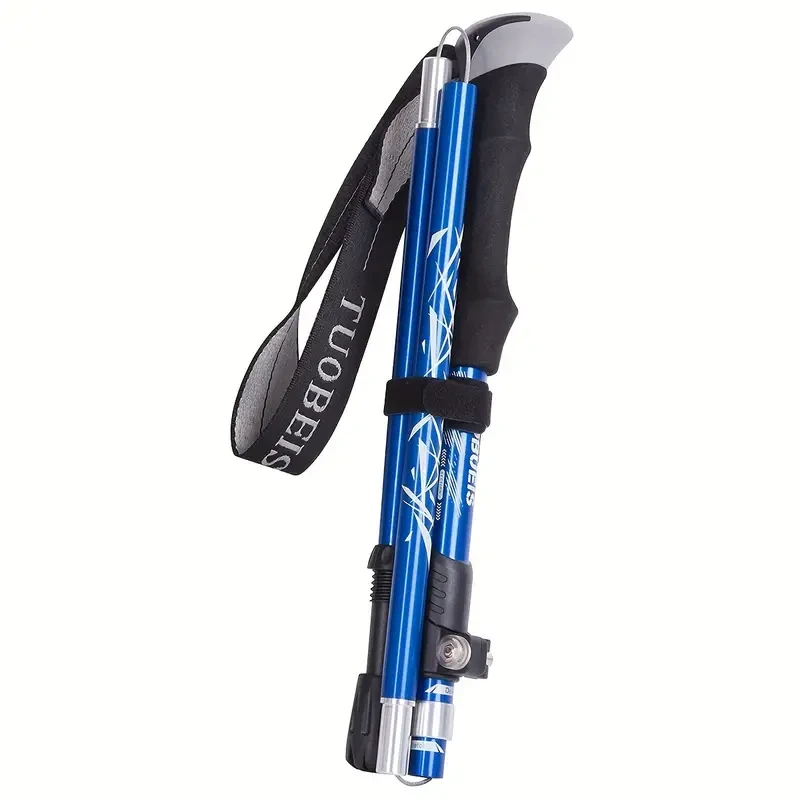 Bastón de senderismo de aleación de aluminio, ultraligero y plegable, con mango de EVA antideslizante y bolsa de almacenamiento, ajustable de 110 a 130 cm.
