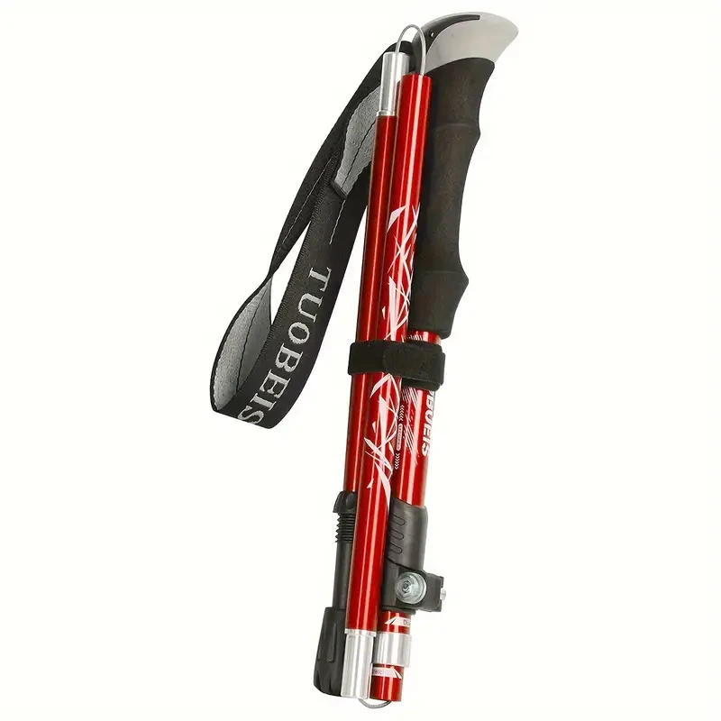 Bastón de senderismo de aleación de aluminio, ultraligero y plegable, con mango de EVA antideslizante y bolsa de almacenamiento, ajustable de 110 a 130 cm.