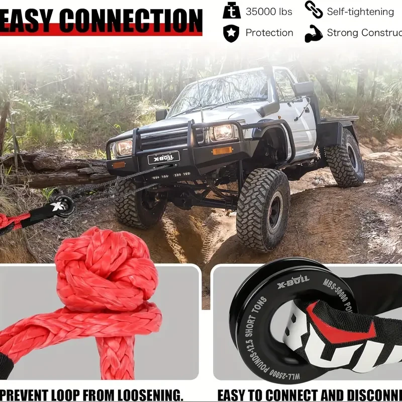 Polea de anilla de recuperación con grillete suave X-BULL de cuerda sintética, 15 875,73 kg