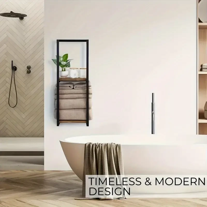 Toallero de pared de 2 niveles que ahorra espacio: organizador resistente para el hogar, el baño y el dormitorio.