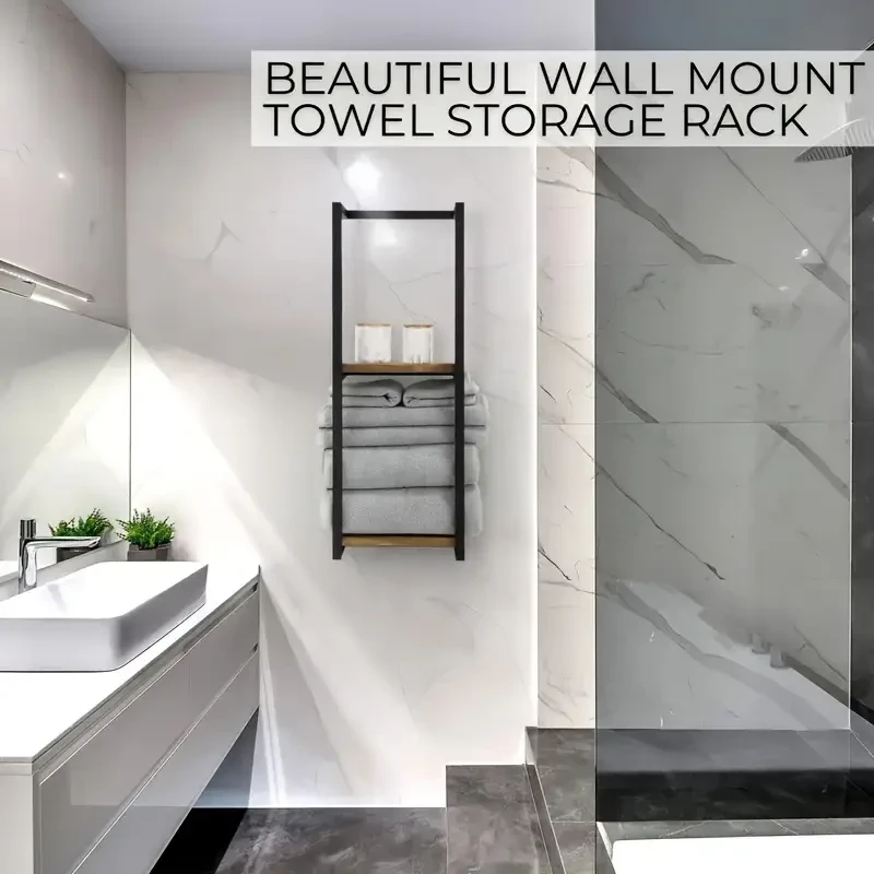 Toallero de pared de 2 niveles que ahorra espacio: organizador resistente para el hogar, el baño y el dormitorio.