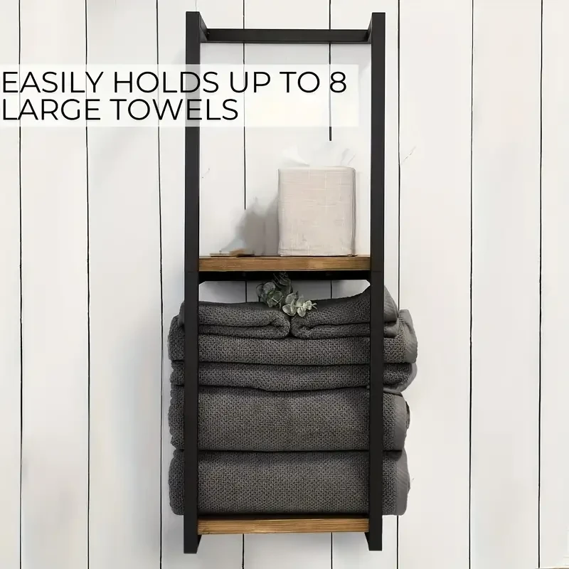 Toallero de pared de 2 niveles que ahorra espacio: organizador resistente para el hogar, el baño y el dormitorio.