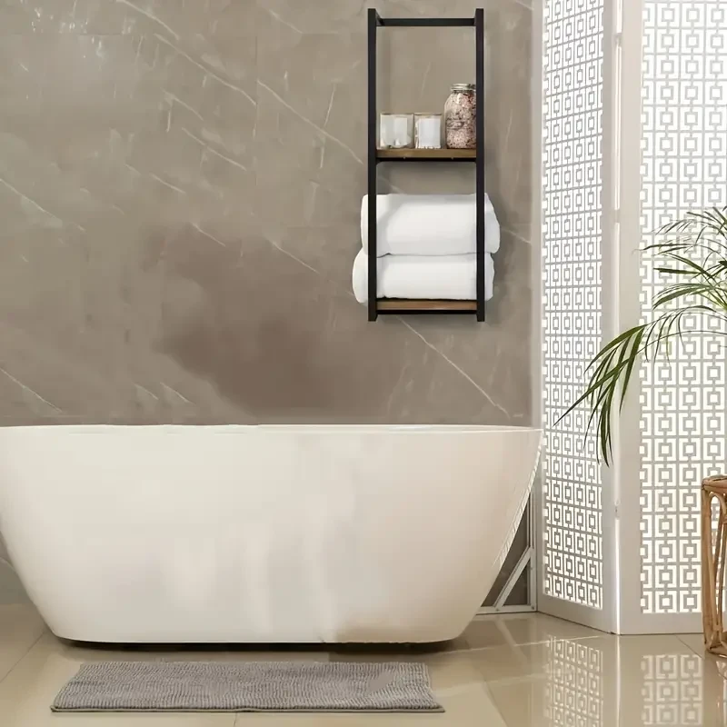 Toallero de pared de 2 niveles que ahorra espacio: organizador resistente para el hogar, el baño y el dormitorio.
