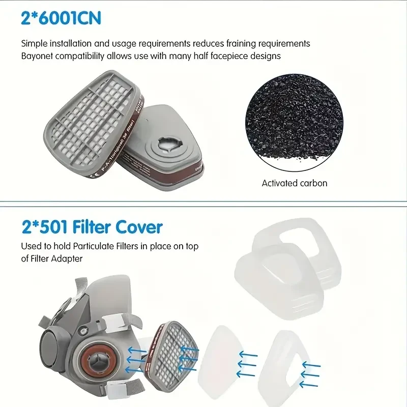 1 juego de máscara de gas reutilizable mejorada con 10 filtros de algodón y carbón activado para proteger del formaldehído.