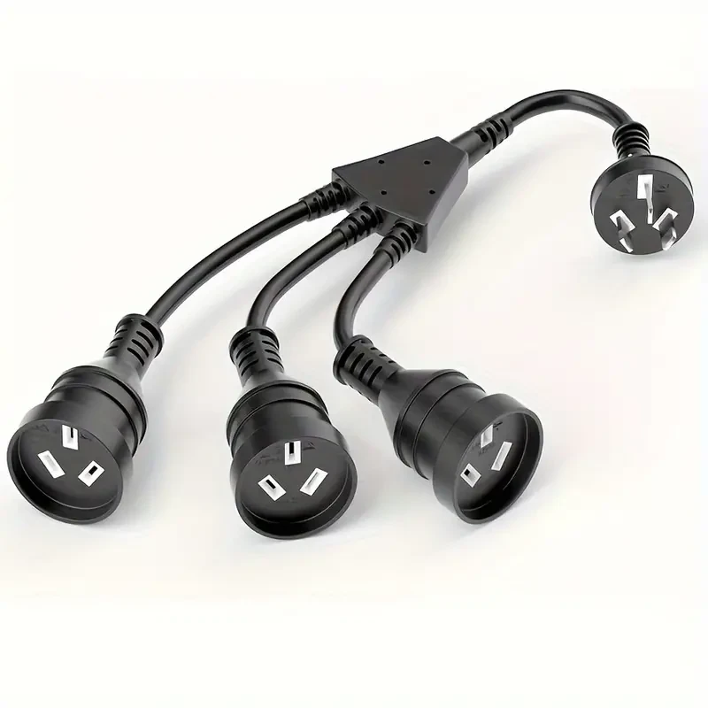 Cable alargador divisor de 3 vías, 30 cm, enchufe estándar australiano de 3 clavijas, adaptador para uso doméstico con 3 tomas, 10 A/2500 W, cable negro de diseño robusto.