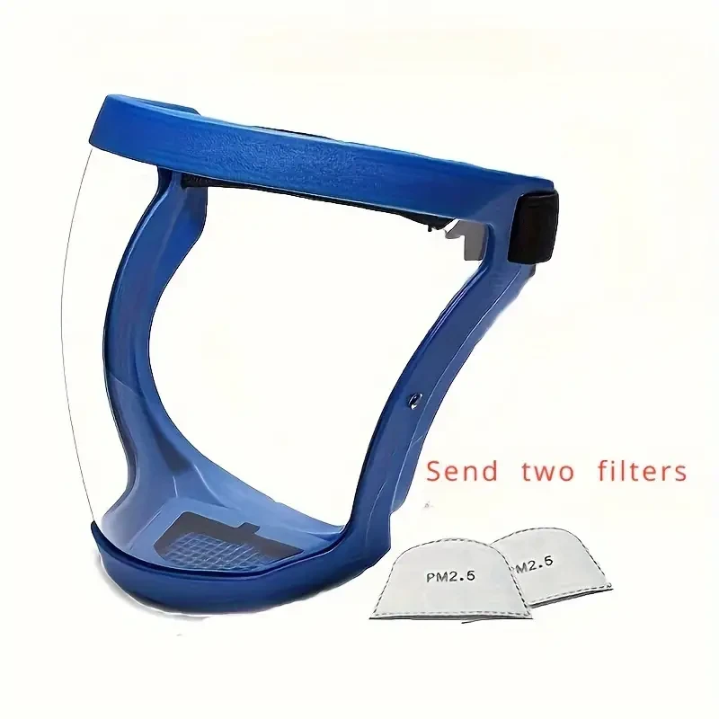 Protector facial completo ajustable premium: pantalla protectora transparente transpirable con ventilación y válvula de respiración.