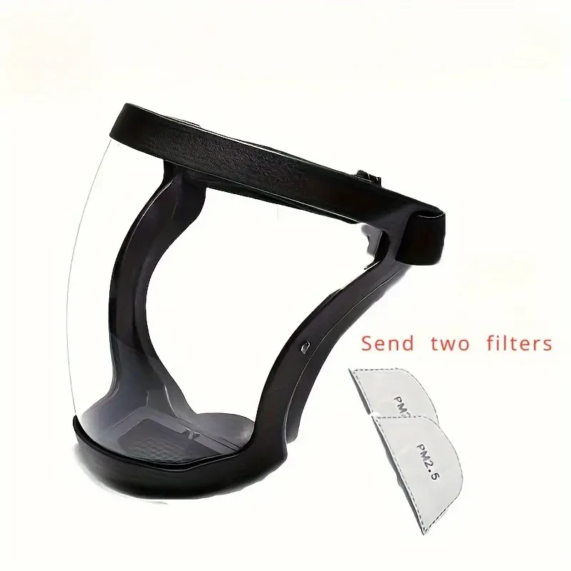 Protector facial completo ajustable premium: pantalla protectora transparente transpirable con ventilación y válvula de respiración.