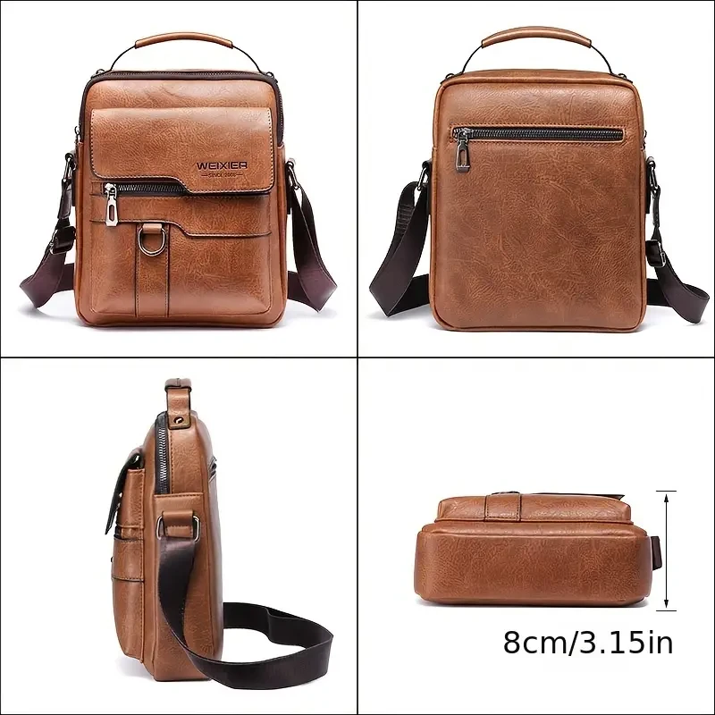 Bolso bandolera de piel auténtica para hombre estilo vintage