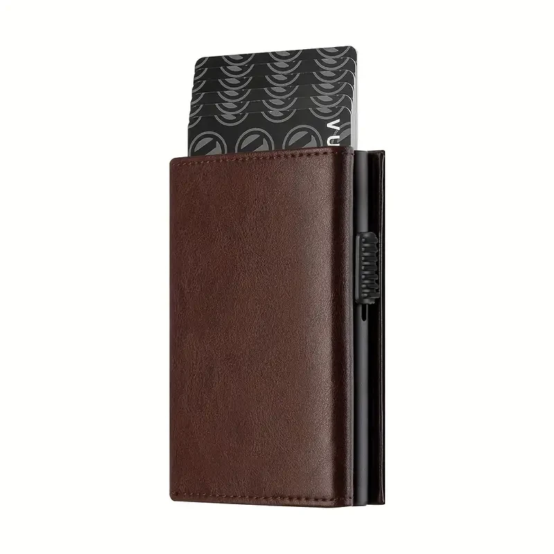 Cartera RFID premium para hombre: tarjetero minimalista con ranura metálica emergente automática para tarjetas de crédito.