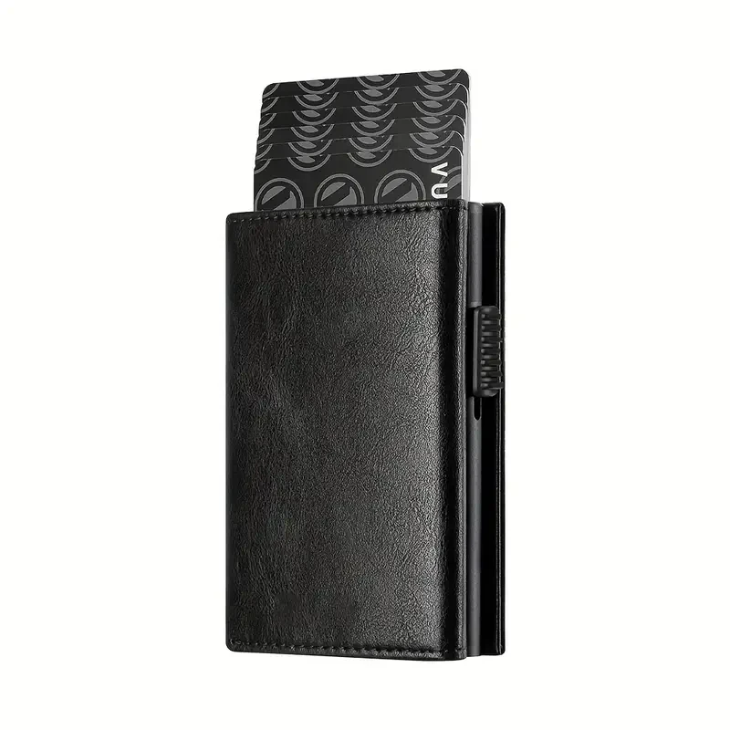 Cartera RFID premium para hombre: tarjetero minimalista con ranura metálica emergente automática para tarjetas de crédito.