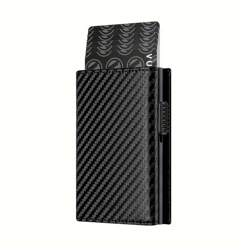 Cartera RFID premium para hombre: tarjetero minimalista con ranura metálica emergente automática para tarjetas de crédito.