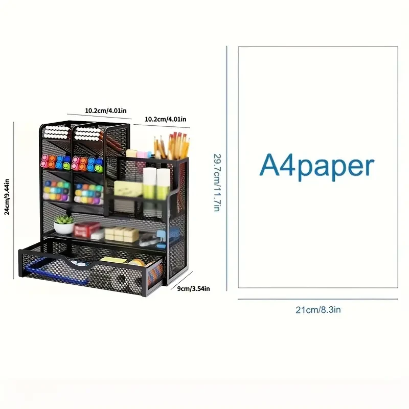 Organizador de escritorio de metal, multicapa, archivador ligero de escritorio negro, estilo informal, lavable a mano, bordes sin aceite.