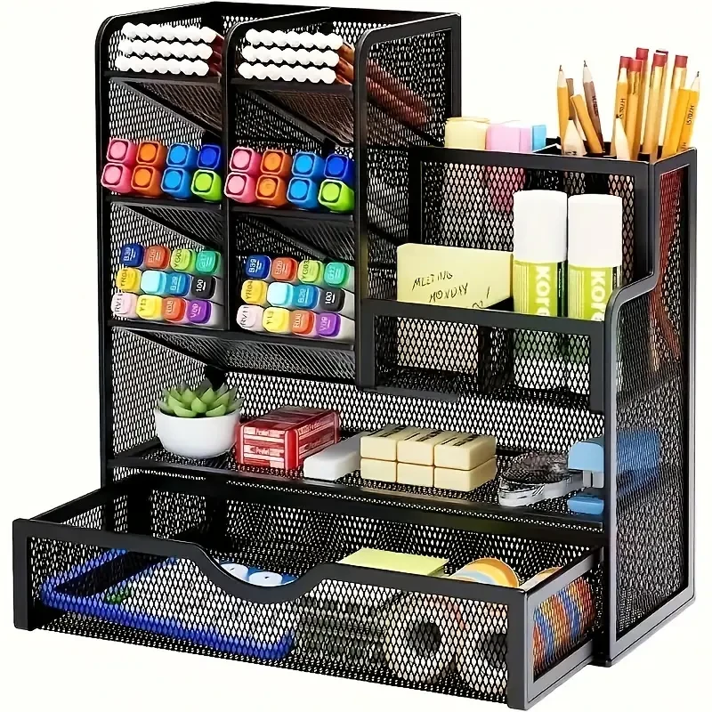 Organizador de escritorio de metal, multicapa, archivador ligero de escritorio negro, estilo informal, lavable a mano, bordes sin aceite.