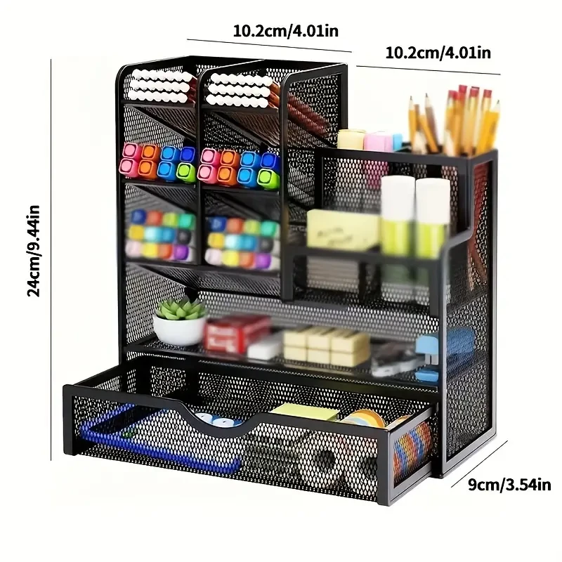 Organizador de escritorio de metal, multicapa, archivador ligero de escritorio negro, estilo informal, lavable a mano, bordes sin aceite.