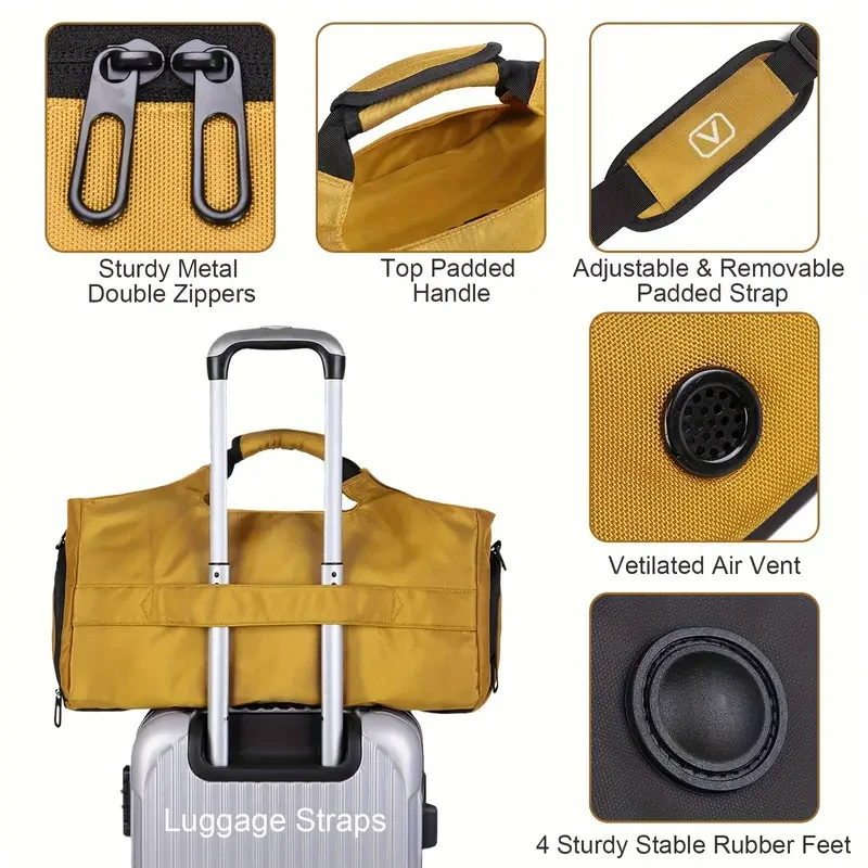 Bolsa de deporte resistente para hombre: espaciosa, con separación entre ropa húmeda y seca, correa ajustable para gimnasio, viajes y actividades al aire libre.