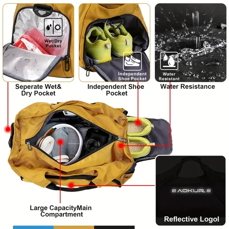 Bolsa de deporte resistente para hombre: espaciosa, con separación entre ropa húmeda y seca, correa ajustable para gimnasio, viajes y actividades al aire libre.